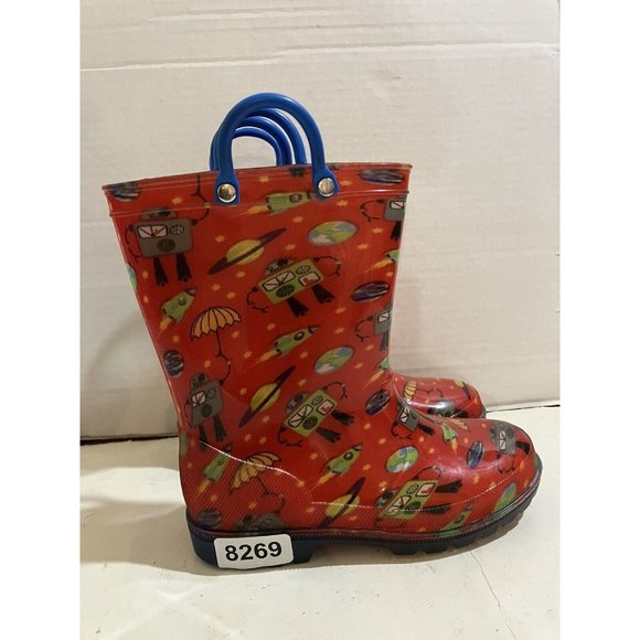 Lilly Of New York Kids Size 11  Red MultiColor Robots Rain boots - Picture 4 of 6